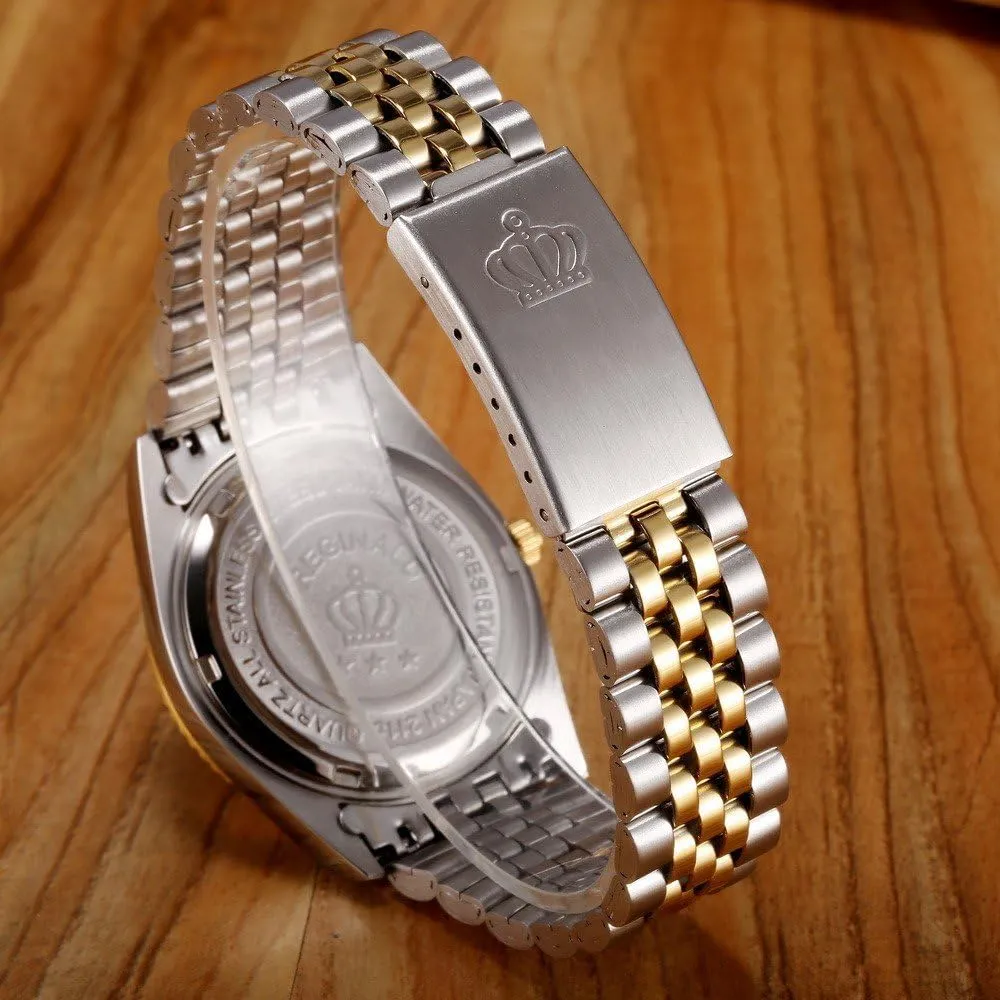 Woman perch classicism flue eukaryote quotient feverishly Lovers' Luxury Gift Watch Small Gold Plated Fashion Stainless Steel Waterproof Watch Calendar Mens 