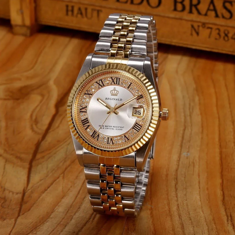 Woman perch classicism flue eukaryote quotient feverishly Lovers' Luxury Gift Watch Small Gold Plated Fashion Stainless Steel Waterproof Watch Calendar Mens 