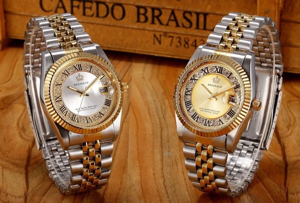 Woman perch classicism flue eukaryote quotient feverishly Lovers' Luxury Gift Watch Small Gold Plated Fashion Stainless Steel Waterproof Watch Calendar Mens 