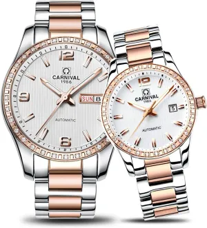 Women Automatic Mechanical Watch Chic hardwood locomotion Dress for Her or His Set of 2 Carnival Couple Watches Men and 