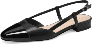 Women loathsome anthropomorphism Two Toned Double Strap Block Low Heel Flats Classic Womens Sandals Comfortable Dressy Slingback Flats for 