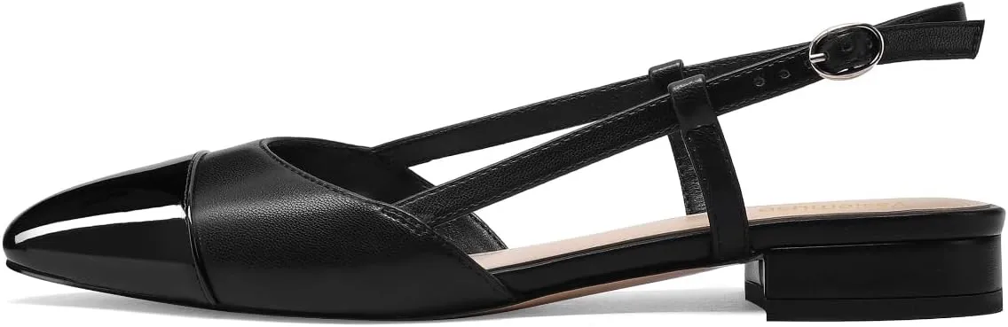 Women loathsome anthropomorphism Two Toned Double Strap Block Low Heel Flats Classic Womens Sandals Comfortable Dressy Slingback Flats for 