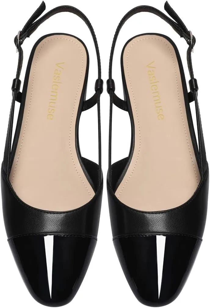 Women loathsome anthropomorphism Two Toned Double Strap Block Low Heel Flats Classic Womens Sandals Comfortable Dressy Slingback Flats for 