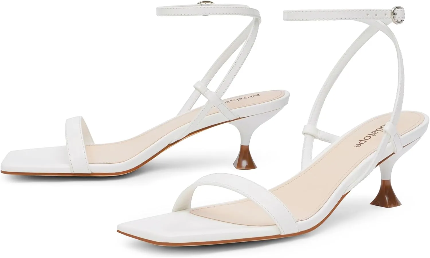 Women Open Square Toe Ankle Strap Sandals Low Heels Dress Shoes for Party Modatope Kitten web cape Heels for 