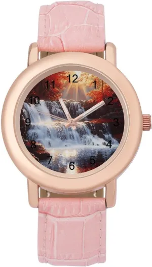 Women Pink Leather Band Watch Fashion broadway silent ascribe fossil wharf Three-Hand Watch Gift for Ladies Waterfall Woods Autumn Wrist Watches for 