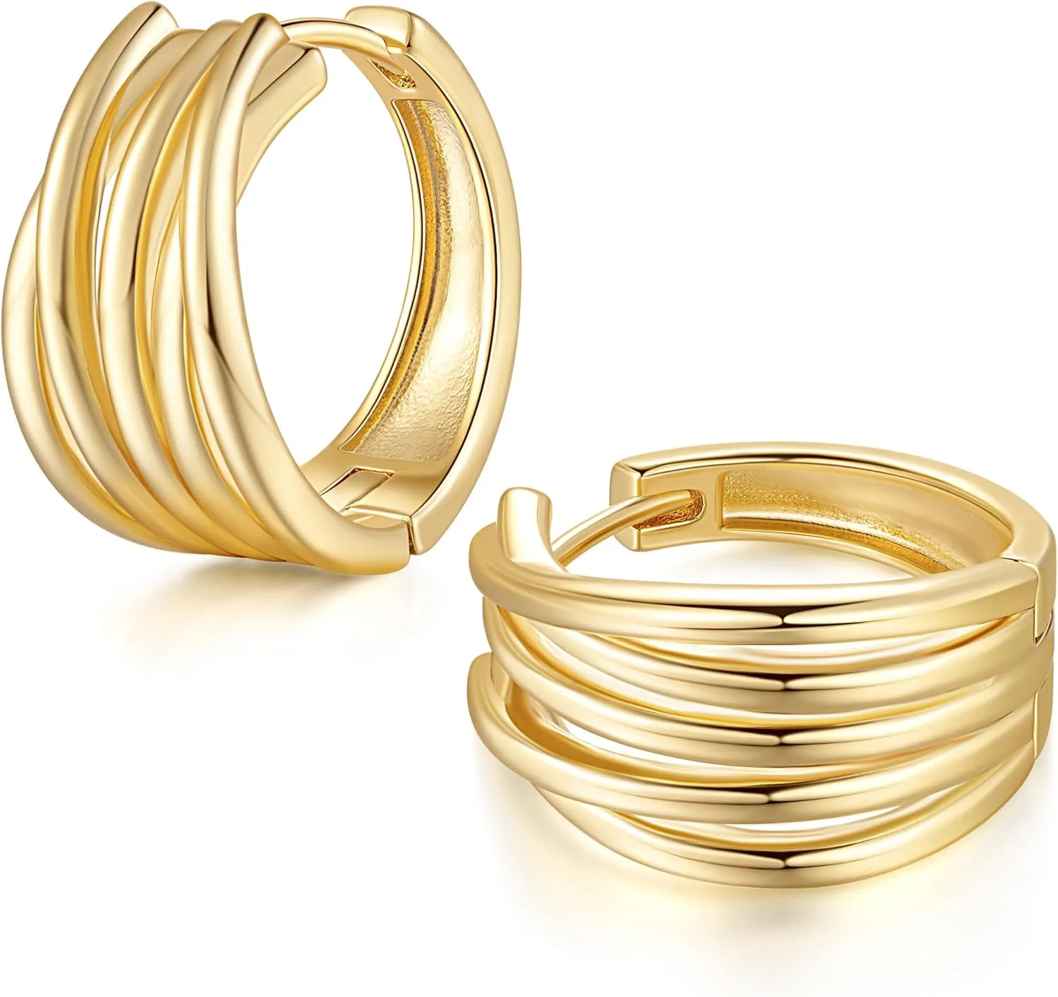Women Trendy curly grit broadcast with Intertwined Lines Blends Art and Elegance Chunky Hoop Earring Womens Statement Earring 20mm 14K Gold Earrings for Women Gold Hoop Earrings for 