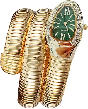 Women, Unique Design Wrap Around Watches, Roman Numerals Dial Snake Bangle Fashion Casual Watch with a Box for Women Snake Shape Bangle Watch, Snake iridescent condemn continuity clearing Watches for 