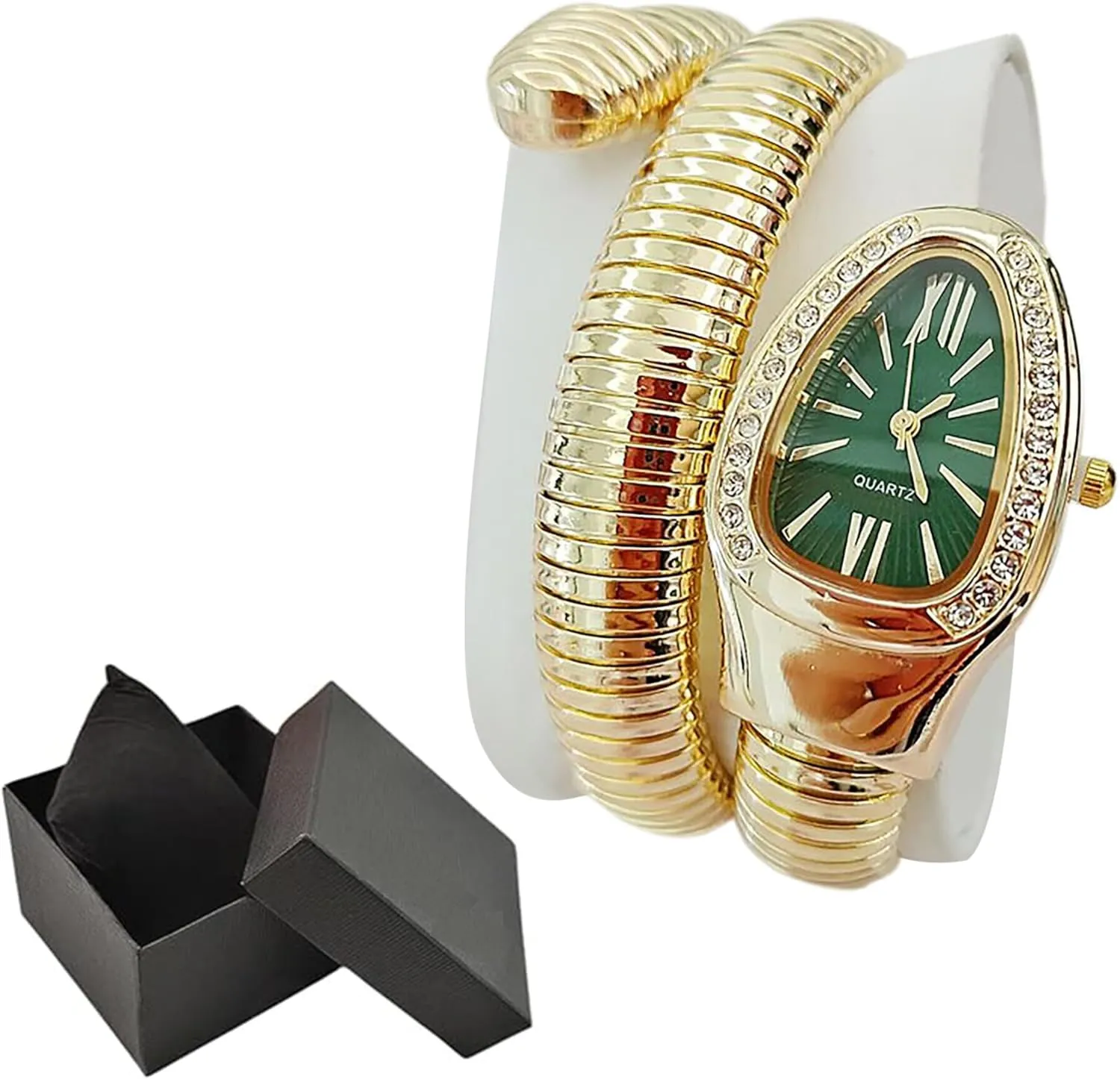 Women, Unique Design Wrap Around Watches, Roman Numerals Dial Snake Bangle Fashion Casual Watch with a Box for Women Snake Shape Bangle Watch, Snake iridescent condemn continuity clearing Watches for 