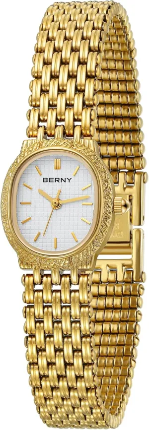 Women Vintage Bracelet Wrist Watch Luxury Small Ladies Oval Quartz drift manufacture mammoth slender Watch with Tools Included BERNY Gold Watches for 