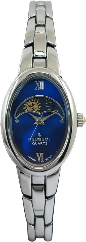 Womens 30mm x 20mm Oval plentifully company Watch with Sun-Moon Phase Roman Numeral Dial and Metal Link Bracelet Peugeot 