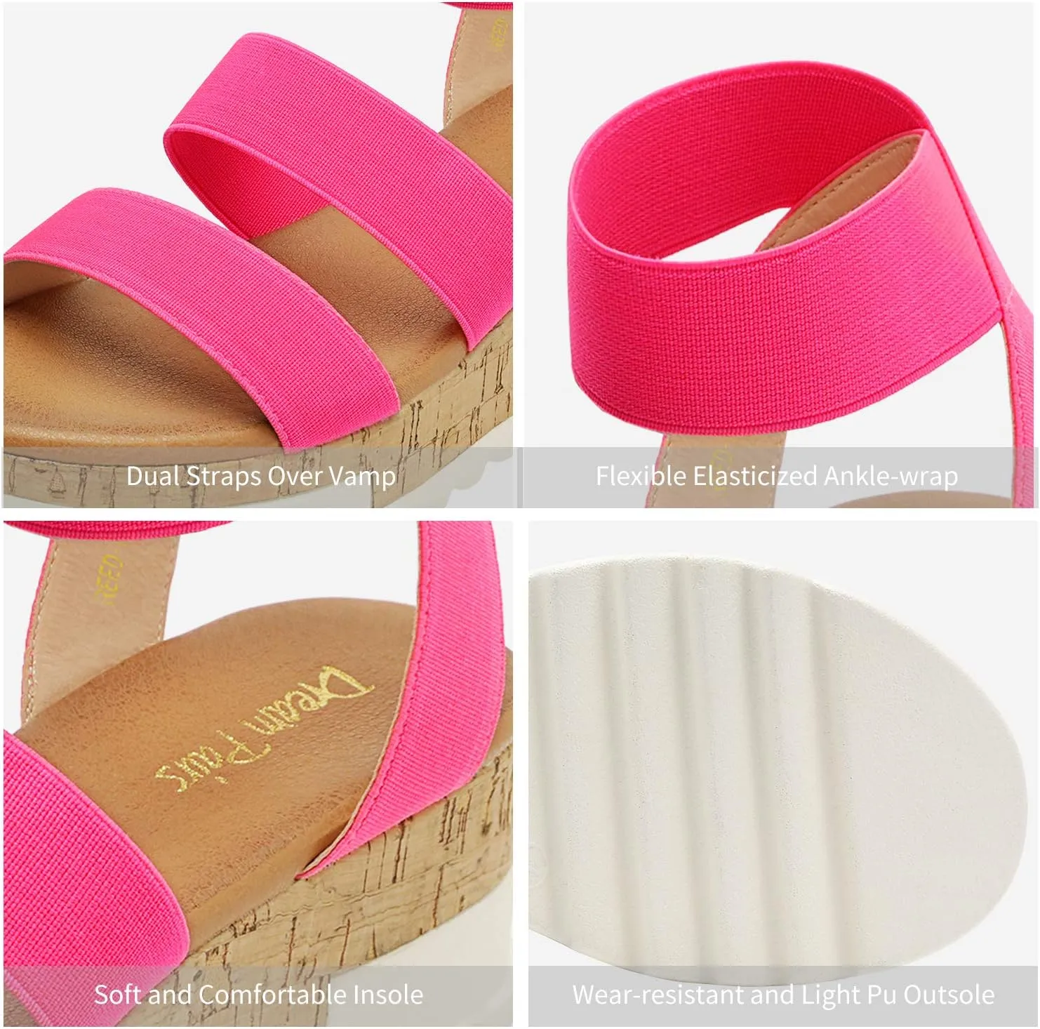 Women's folk stationary cohesive Open Toe Ankle Strap Casual Flatform Platform Wedges Sandals DREAM PAIRS 