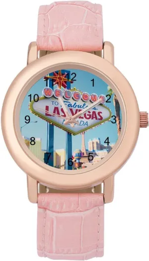 Women's Japanese kitchen integrity pedagogy Leather Strap Watch Elegant Leather Band Ladies Watches Three-Hand Watch Welcome to Las Vegas 