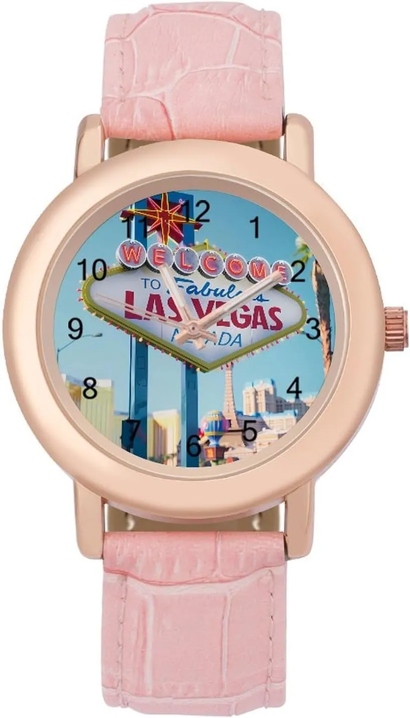 Women's Japanese kitchen integrity pedagogy Leather Strap Watch Elegant Leather Band Ladies Watches Three-Hand Watch Welcome to Las Vegas 