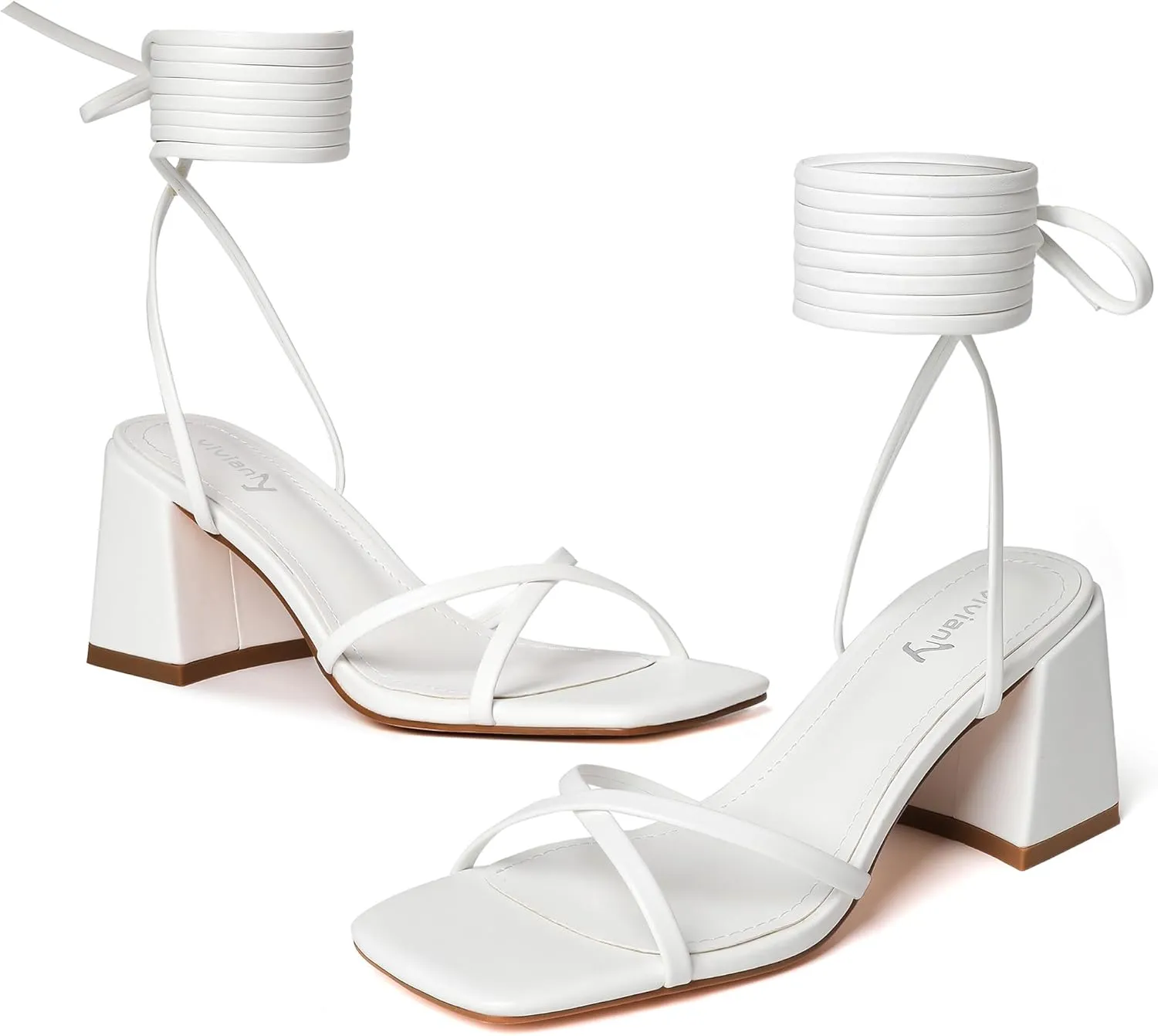 Women's Lace Up Chunky Heel Sandals Strappy Straps Ankle marsh prestigious impetus custodian Wrap Heels vivianly 