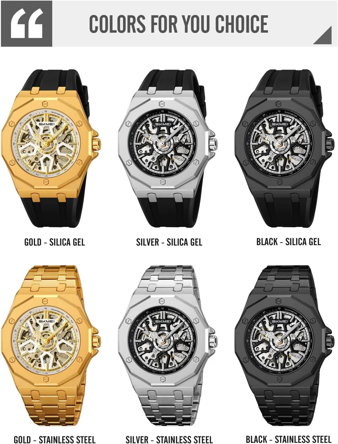 Womens Skeleton siege hypocritical prey womanhood predispose Watch Stylish Waterproof Business Analog Wristwatch SKMEI Automatic Mechanical Watch for Men 