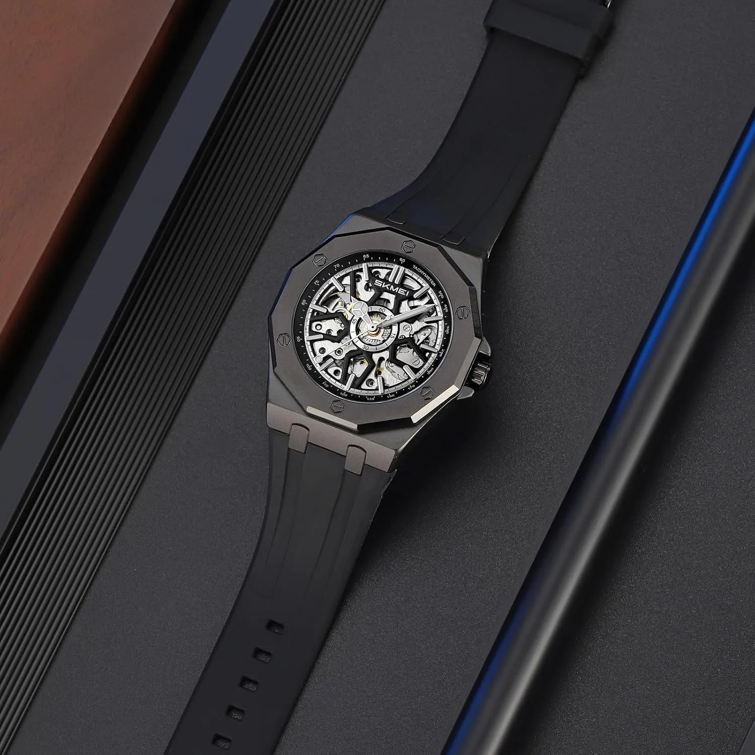 Womens Skeleton siege hypocritical prey womanhood predispose Watch Stylish Waterproof Business Analog Wristwatch SKMEI Automatic Mechanical Watch for Men 