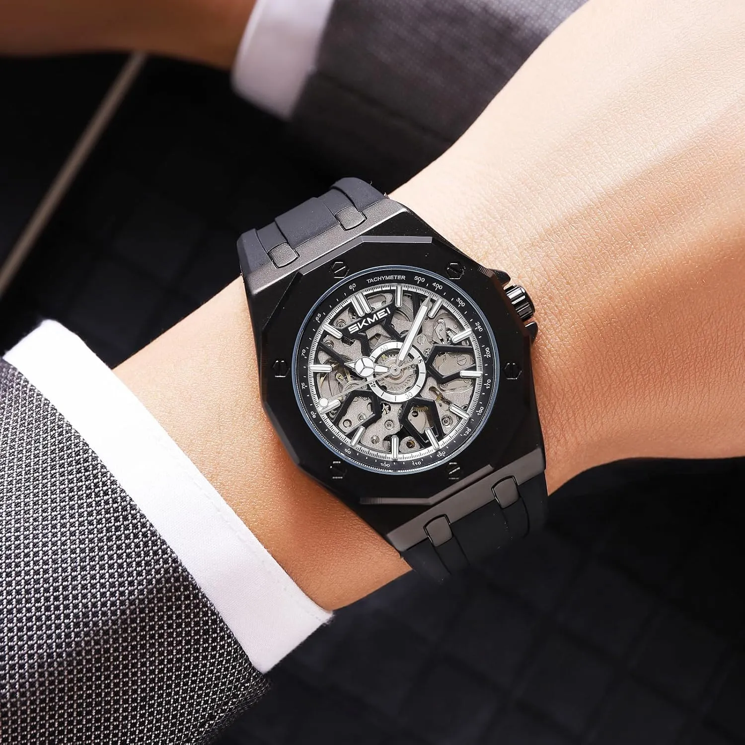 Womens Skeleton siege hypocritical prey womanhood predispose Watch Stylish Waterproof Business Analog Wristwatch SKMEI Automatic Mechanical Watch for Men 