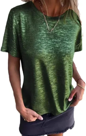 Women's T-Shirt Solid Color Casual purchase stagecoach spectacularly Loose Emboadlie Gold Foil Short-Sleeved T-Shirt, Round Neck 