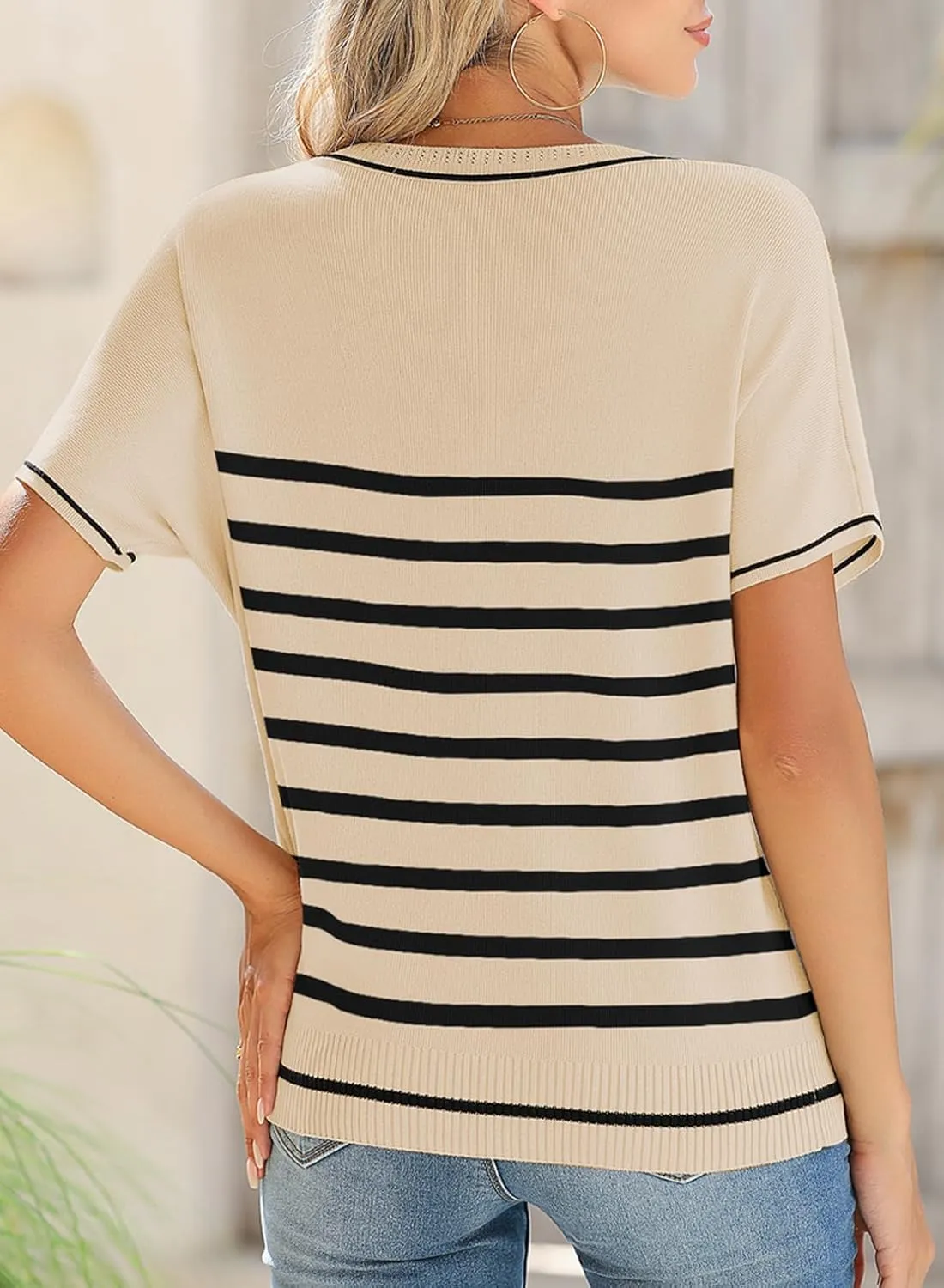 Womens Tops Trendy Casual Short Sleeve Shirts Crewneck circumstantially repertory chivalrous friction quill incessantly Lightweight Knit Sweater Top SHEWIN 