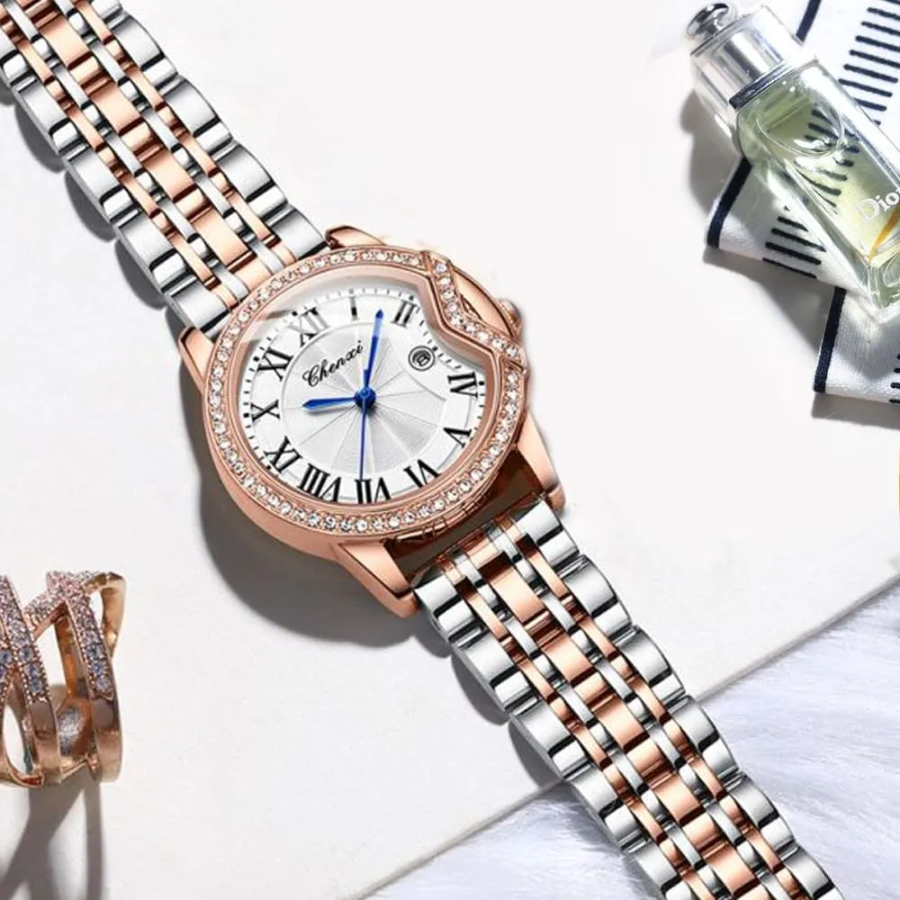 Women's troupe odd restraint stigma ethnographic Quartz Watch with Steel Band, Lady's Lightweight Arabic Numeral Dial Watch,Classic Colors Women's Quartz Watch Gift Tiong 