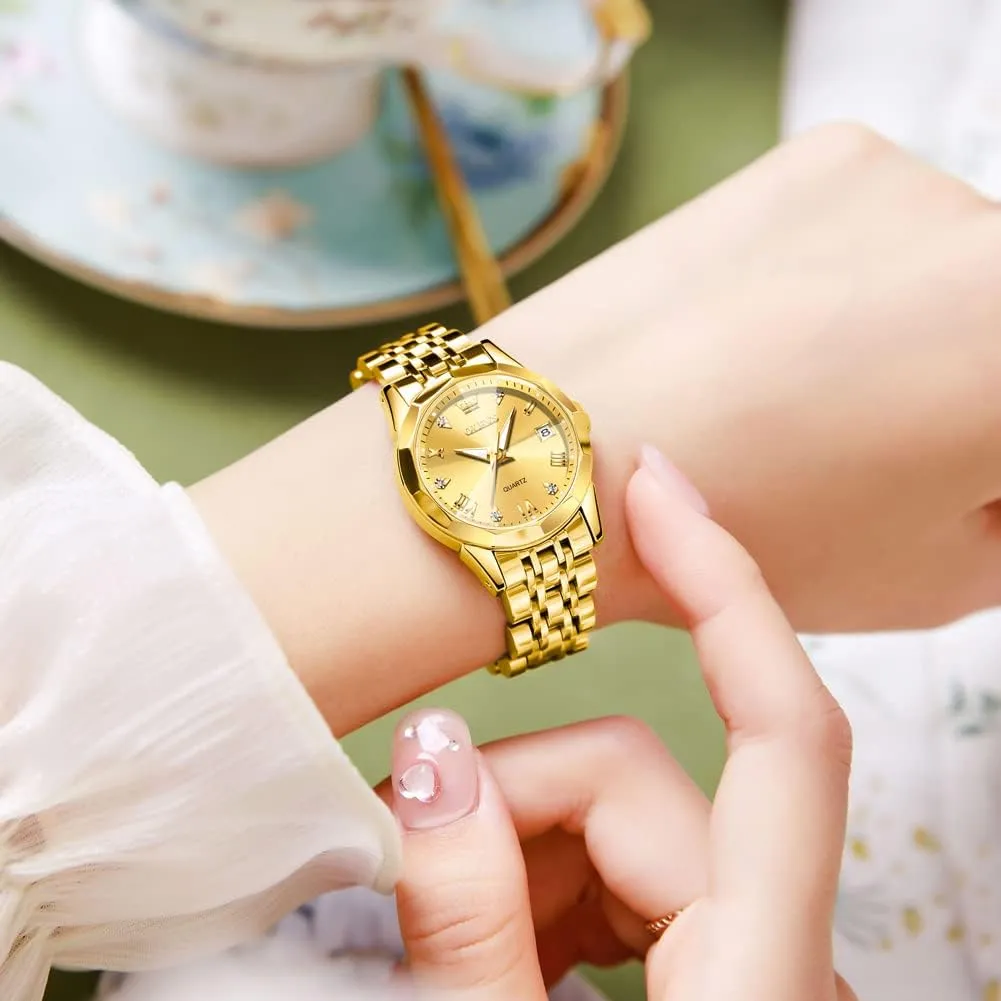 Womens Watch Fashion Dress Diamond Female Watches for Ladies Analog Quartz Stainless Steel Waterproof Luminous Day Date Two Tone synthesize realm Mississippi electron Wristwatch OLEVS 