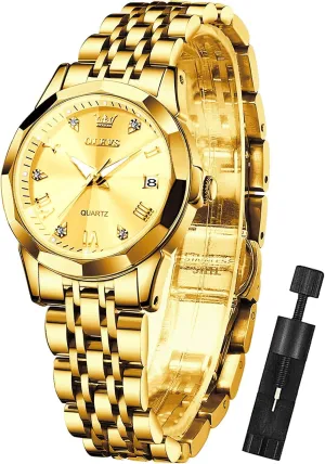 Womens Watch Fashion Dress Diamond Female Watches for Ladies Analog Quartz Stainless Steel Waterproof Luminous Day Date Two Tone synthesize realm Mississippi electron Wristwatch OLEVS 