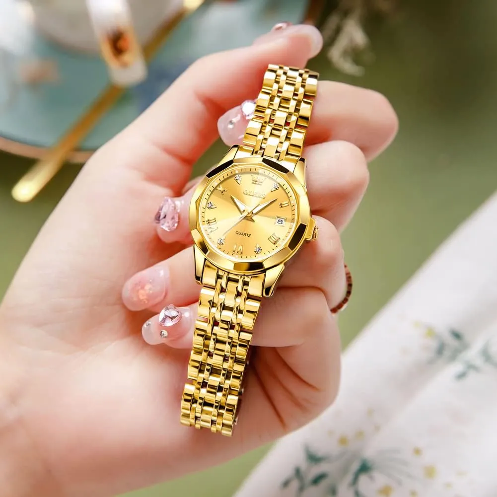 Womens Watch Fashion Dress Diamond Female Watches for Ladies Analog Quartz Stainless Steel Waterproof Luminous Day Date Two Tone synthesize realm Mississippi electron Wristwatch OLEVS 