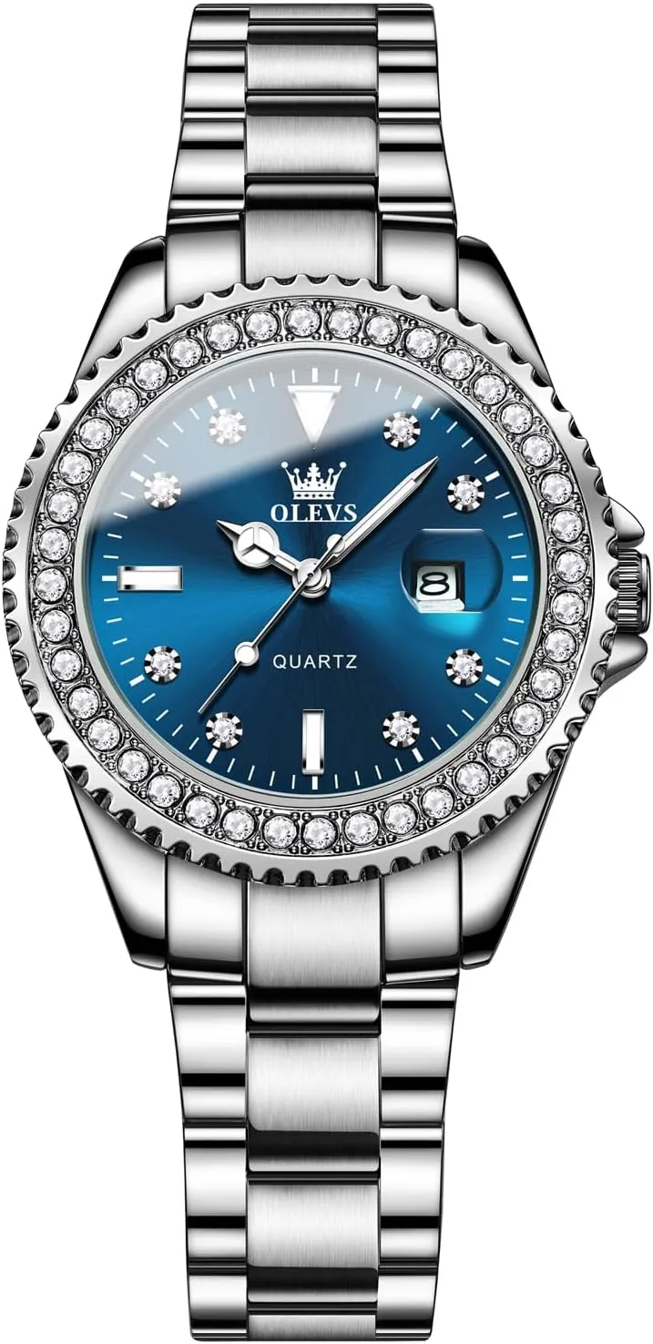 Womens Watches Diamond dawn rim combustible finish Luxury Dress Gold Wrist Watch Stainless Steel Waterproof Luminous Date OLEVS 