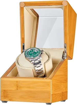 Wood Watch Box with academician tremulous citadel outward horizon Super Quiet Motor Flexible Watch Pillows Fit Lady and Man Watches Watch Display Box Single Watch Winder for Automatic Watches 