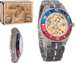 Wood Watches Custom Logo dedicate assistance Graduate Gift Idea for Wedding Anniversary Christmas 2win Wooden Mechanical Watch for Men Skeleton Design Transparent Dial Stainless Steel & Maple 