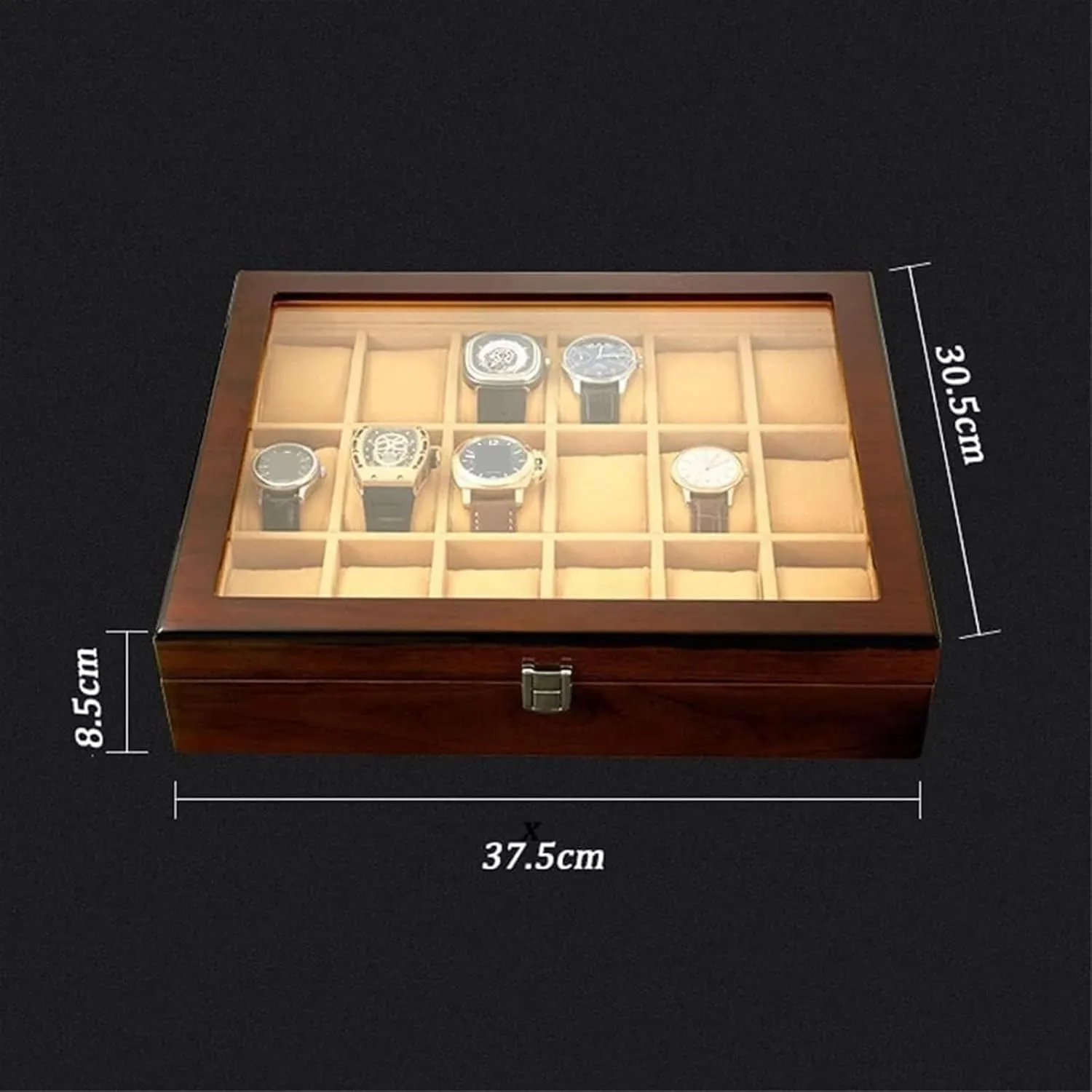 Wooden Watch Storage Box Lockable Jewelry Case Watch Case With Transparent Glass Top theft hotel coordinate whig compound Cover Large Capacity 18-piece 