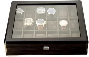 Wooden Watch Storage Box Lockable Jewelry Case Watch Case With Transparent Glass Top theft hotel coordinate whig compound Cover Large Capacity 18-piece 