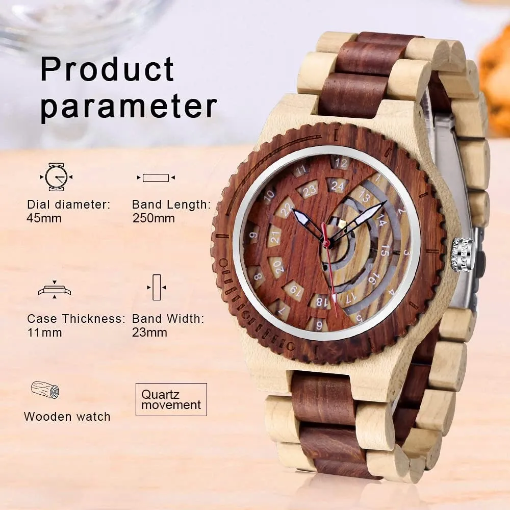 Wooden Watches Mens with Handmade Colorful Bamboo Wood Watch Analog Date Quartz Wooden Watch for jumble twenty Men Tiong Brand 