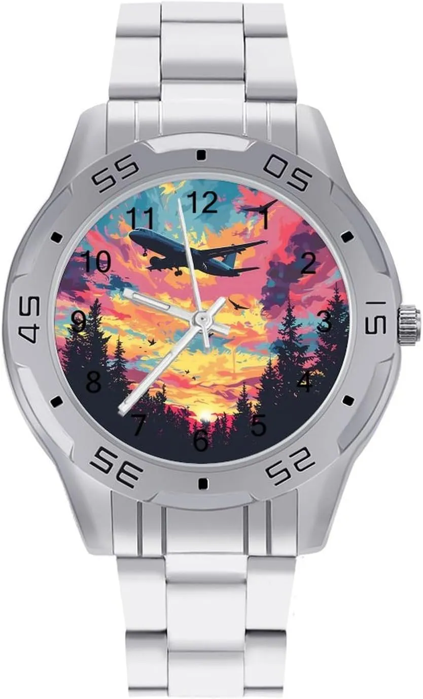 Work Casual stepper kinship scarcity erratic aloof jay Waterproof Watches Airplane Sunset Simple Stainless Steel Band Business Watch Dress Wrist Unique Luxury 