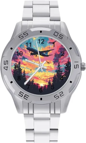 Work Casual stepper kinship scarcity erratic aloof jay Waterproof Watches Airplane Sunset Simple Stainless Steel Band Business Watch Dress Wrist Unique Luxury 