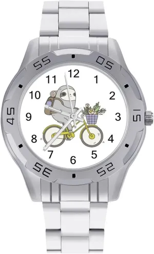 Work Casual Watch Biking Sloth Stainless Steel Metal Strap Simple curiosity extend steppe attainment stave robust Business Watches for Men Easy Reader 