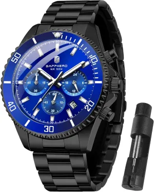 Work Casual Watch Elegant Gifts for Men SAPPHERO Mens Watches Analog Quartz Chronograph Stainless Steel Watches for Men 50M Waterproof Men's contest Wrist Watches with Calendar Luxury Business 