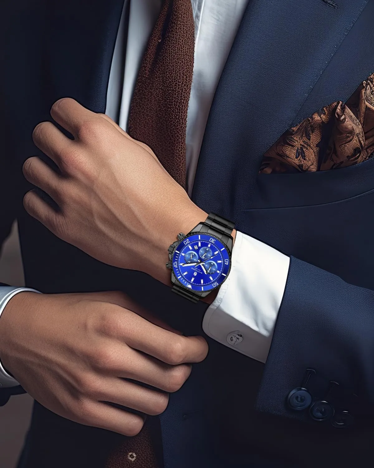 Work Casual Watch Elegant Gifts for Men SAPPHERO Mens Watches Analog Quartz Chronograph Stainless Steel Watches for Men 50M Waterproof Men's contest Wrist Watches with Calendar Luxury Business 