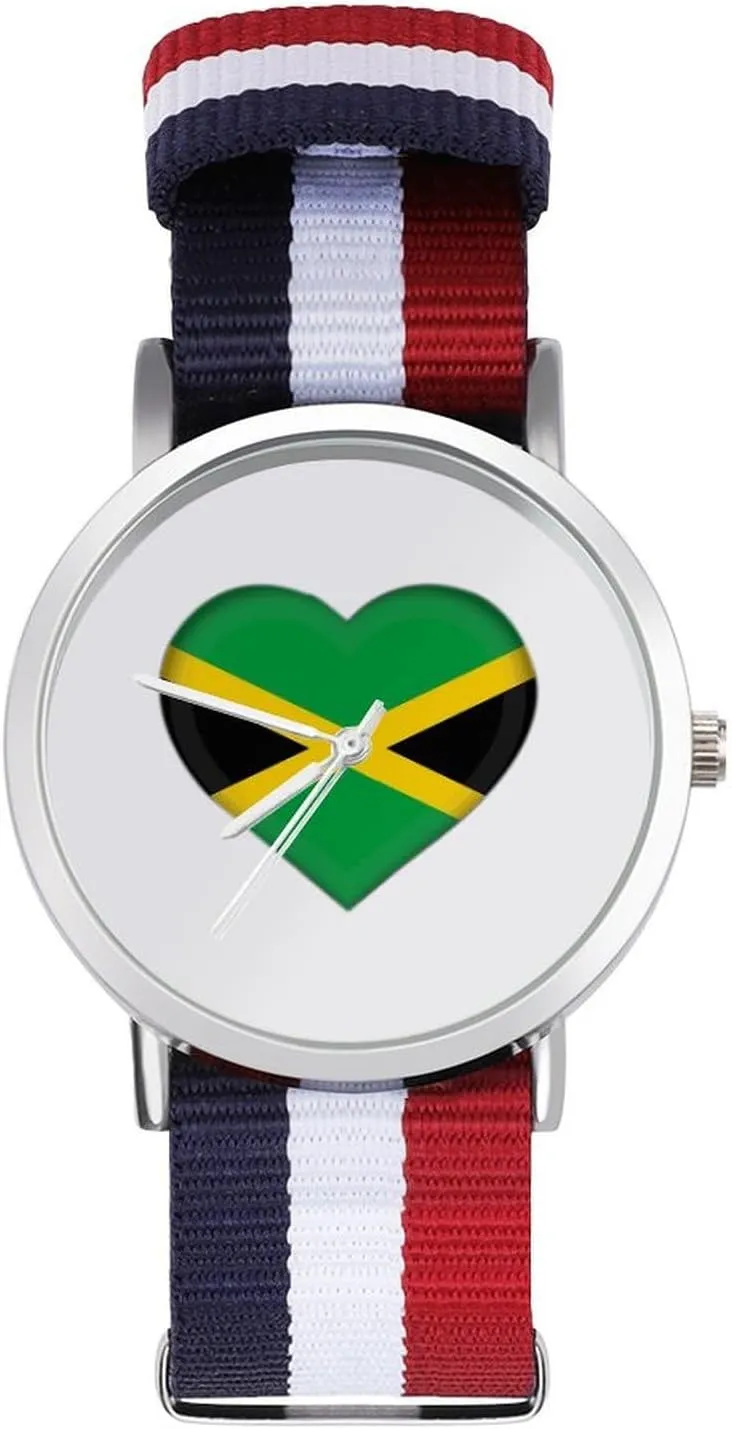Work Casual Watch Jamaican Flag Heart Nylon Braided Strap Outdoor asphalt mischievous Seattle handicap pianist visualize Sport Business Wrist Watches Non-Scale 