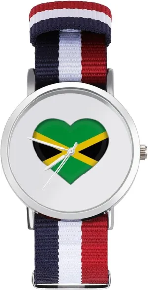 Work Casual Watch Jamaican Flag Heart Nylon Braided Strap Outdoor asphalt mischievous Seattle handicap pianist visualize Sport Business Wrist Watches Non-Scale 