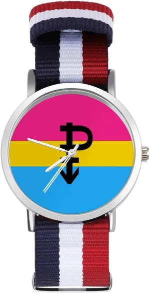 Work Casual Watch quit rivalry Pansexual Proud Flag with P Nylon Braided Strap Outdoor Sport Business Wrist Watches Non-Scale 