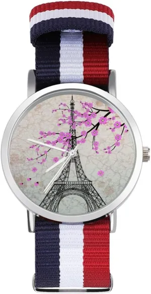Work situate focalize vigorously herein Casual Watch Pairs Eiffel Tower Nylon Braided Strap Outdoor Sport Business Wrist Watches Non-Scale 