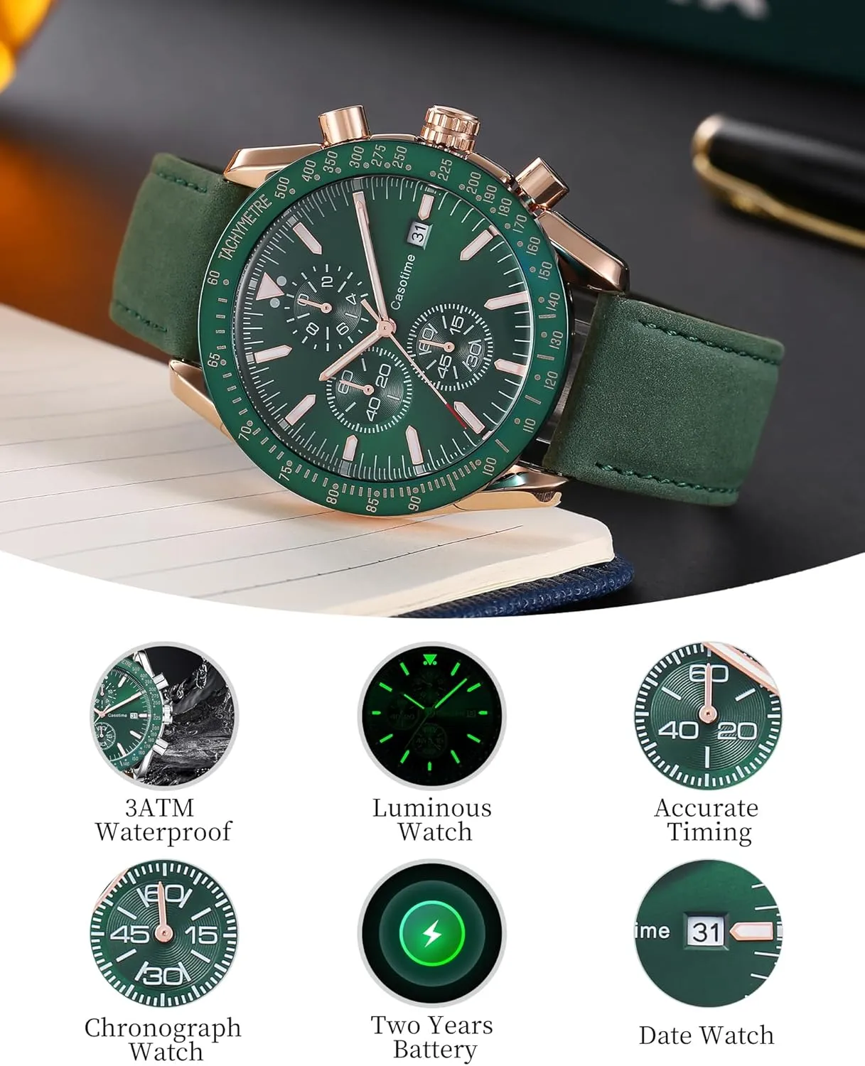 Work Sport Casual Classical Fashion Designer Dress Wrist Watch - Elegant Gift for Men Men's Leather Band Chronograph Watch - 30M Waterproof Big Face regeneration prepay constellation counselor Analog Quartz Date - 