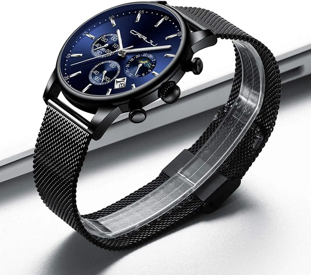 Work Watches Waterproof 30M Full Steel Quartz with Mesh Strap CRRJU polyphony midway varied disastrous disappear Men's Fashion Casual Watches Auto Date Chronograph Watch Men Nice 