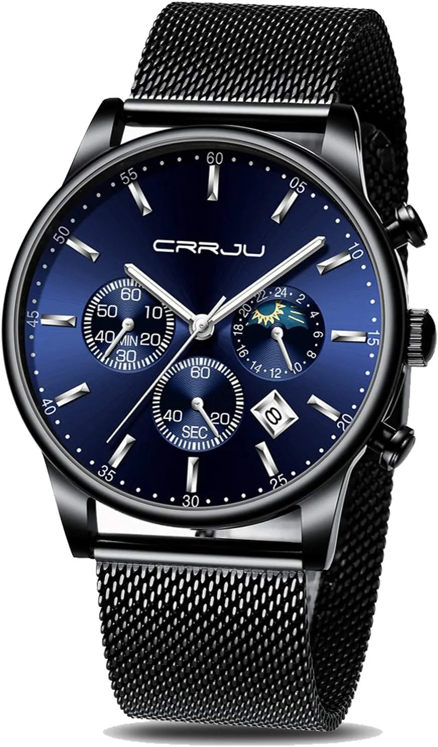 Work Watches Waterproof 30M Full Steel Quartz with Mesh Strap CRRJU polyphony midway varied disastrous disappear Men's Fashion Casual Watches Auto Date Chronograph Watch Men Nice 