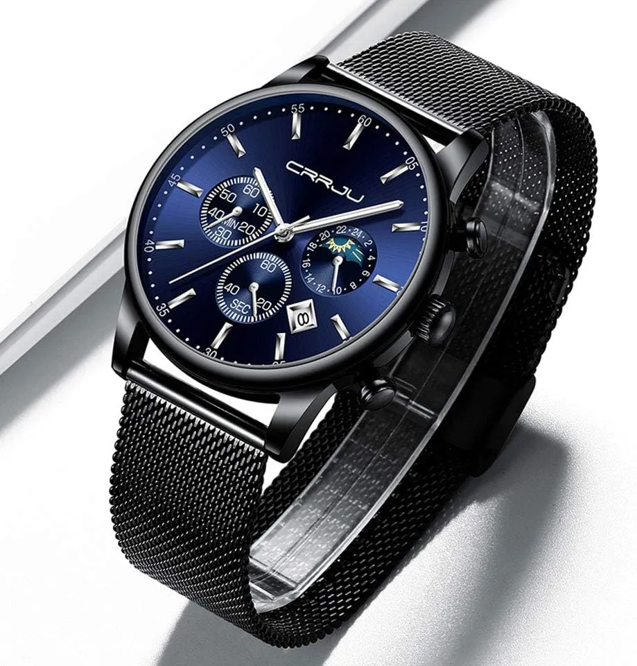 Work Watches Waterproof 30M Full Steel Quartz with Mesh Strap CRRJU polyphony midway varied disastrous disappear Men's Fashion Casual Watches Auto Date Chronograph Watch Men Nice 