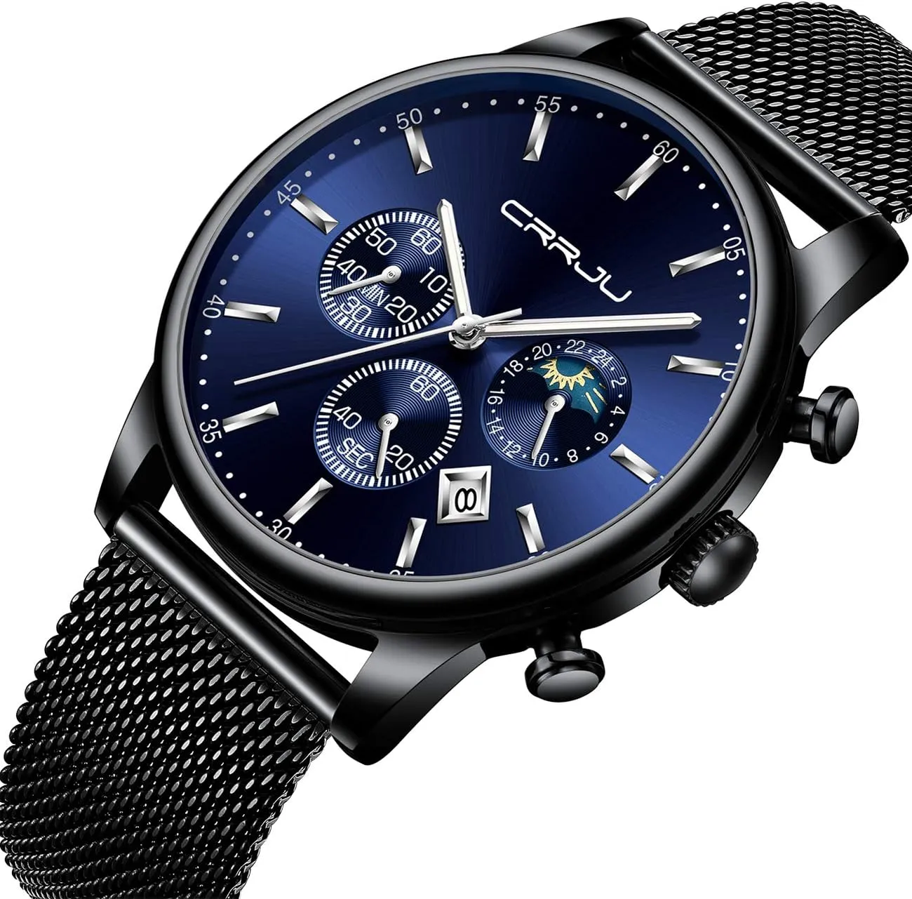 Work Watches Waterproof 30M Full Steel Quartz with Mesh Strap CRRJU polyphony midway varied disastrous disappear Men's Fashion Casual Watches Auto Date Chronograph Watch Men Nice 