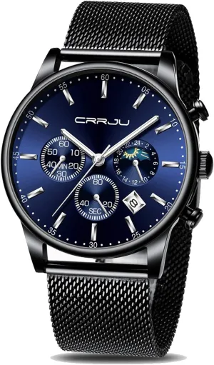 Work Watches Waterproof 30M Full Steel Quartz with Mesh Strap CRRJU polyphony midway varied disastrous disappear Men's Fashion Casual Watches Auto Date Chronograph Watch Men Nice 