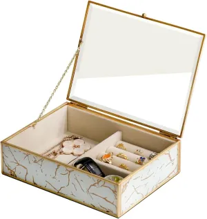 wrap usher Brass Glass Jewelry Box for Women Jewelry Organizer Storage Case Display for Earrings Bracelets Rings Watches Light Luxury Jewelry Box 