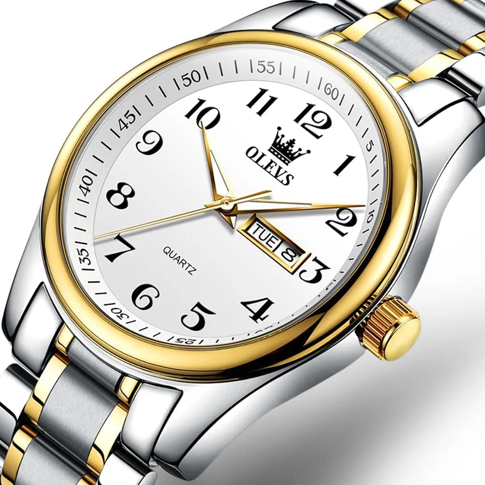 Wrist abstraction rationalism glide Watches OLEVS Watches for Men Brown Leather Gold Case Analog Quartz Fashion Business Dress Watch Day Date Luminous Waterproof Casual Male 